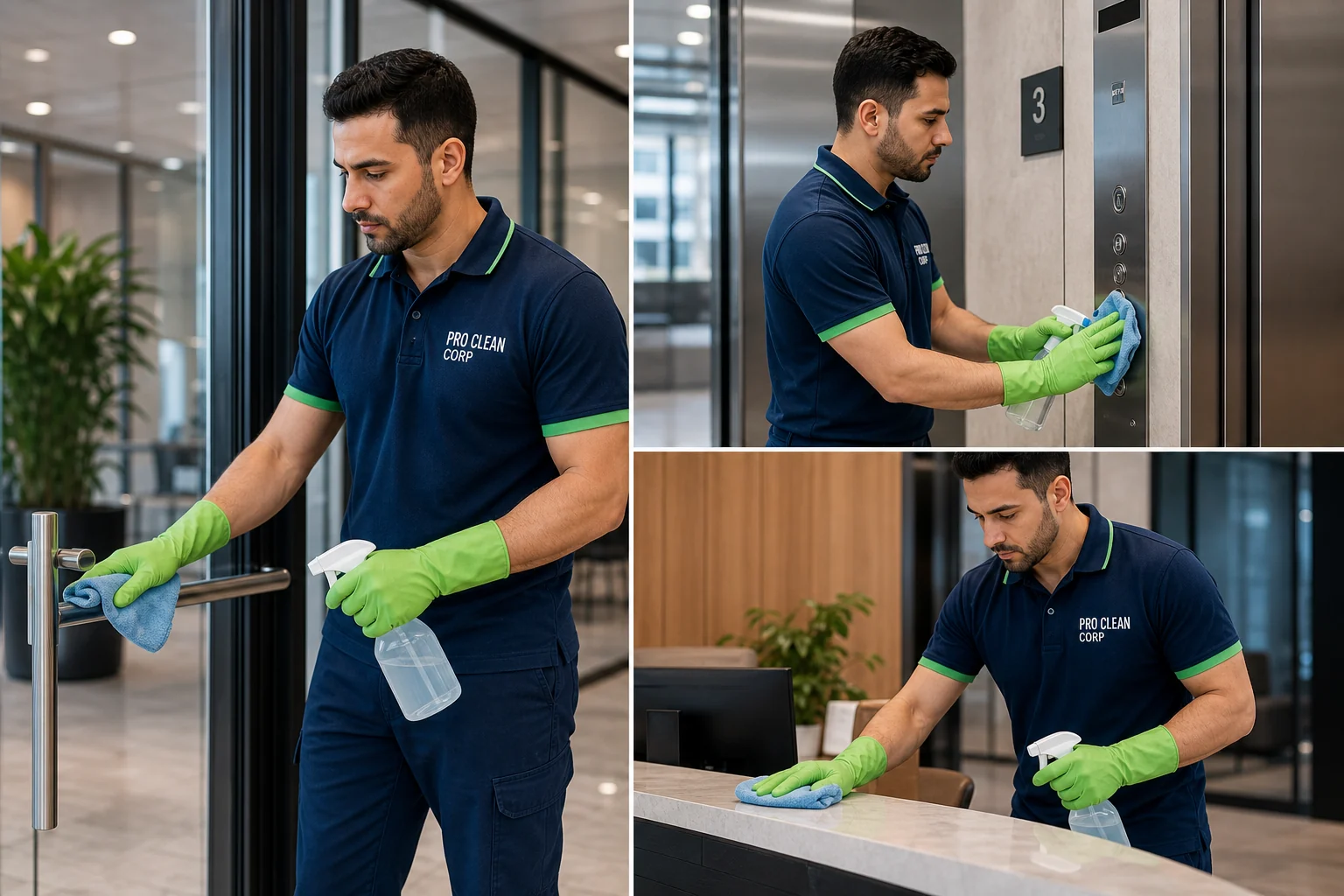 Pro Clean Corp cleaning crew preparing equipment for a commercial clean